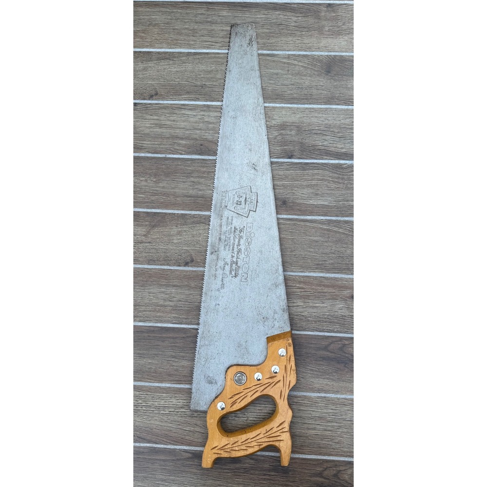 Vintage Disston D-23 Hand Saw 20 Inch Blade 8 Point Wood Handle Wheat Carved USA